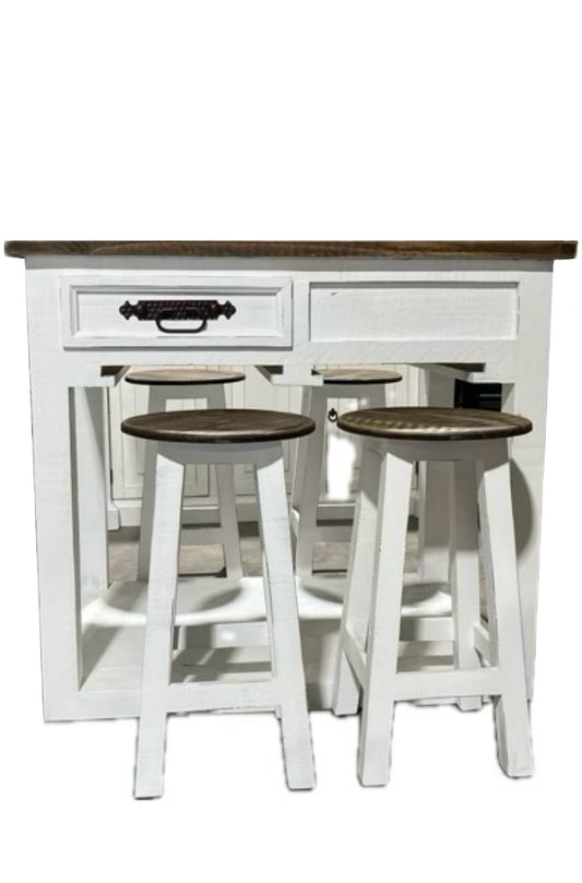 Rustic Kitchen Island w/4 stools (White)